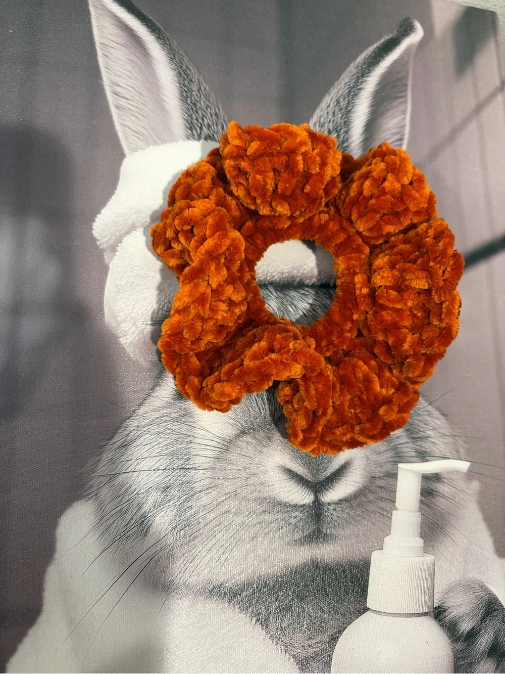 Handmade Crochet Burnt Orange Velvet Scrunchie | Fall Hair Accessory Set of 2
